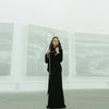 White Pearl Trim Cape Maxi Dress Women Elegant Long Sleeve Cinched Waist Muslim Robes Spring Eid Abaya Lady Dresses