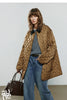 Women Cotton Jacket Winter Retro Diamond Grid Workwear Large Pocket Mid Length Jacket Brown