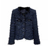 Elegant Women Autumn O Neck Diamonds Single Breasted Tweed Jacket Office Ladies Work Vintage Tassels Coat Party Outerwear Tops