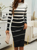 Office Ladies Knitted Dress Elegant Striped Print Slim Long-sleeved Dress Autumn Winter