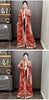 Red National Style Printting Pleated Women's Long Robe Chic Temperament Cardigan Trench Coat 2DB3930