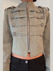 Retro Stand Collar Crop Jacket Chic Epaulet Shoulder Strap Double Breasted Button Slim Fit Coat Lady Casual Army Style Outerwear