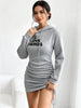 Women's Casual Elegant Hooded Dress Autumn Winter Long Sleeved Waist Cinched Drawstring Pattern Printed Hoodie