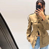 Elegant Stand Collar Trench Coats Women Y2K Long Sleeve Pockets Waist Jacket Autumn Street Lady Single Breasted Outerwear