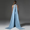 Designer Women's Party Gown With Detachable Cape Diamonds Beaded Embellishments Long Dress