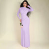 Elegant Pink Irregular Pleated Maxi Dress Women O-Neck Long Sleeve Ruched Slim Long Dress Wedding Guest Evening Party Robes