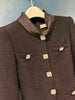 Autumn Winter Tweed Splice Dress Women Elegant Temperament Fake Two Pieces Stand Collar Evening Dresses Ladies