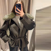Cotton Lined Furry Fur Collar Belts Jacket Women Long Sleeve Thicken Warm Female Coat Winter Street Casual Outwear