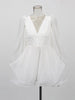Solid Dresses For Women Deep V Neck Long Sleeves High Waist Patchwork Folds Minimalist Dress Female Clothing