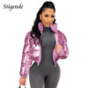 Stigende Shiny Cotton Padded Golden Coat Women Winter Warm Zipper Crop Top Jacket Patchwork Puffer Parka Outwear Veste Femme