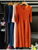 Spring Pleated Women's Bud Dress Round Neck Elegant Mid-Length V Collar Famale Clothing Chic 2DB6618