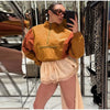 Color Block Cropped Anorak Jacket Women Stand Collar Half Zip Kangaroo Pocket Long Sleeve Jackets Autumn Casual Chic Coat