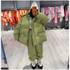 Striped Cotton Jacket Two‑piece Set Women Hooded Zip‑up Coat Wide‑leg Pants Suit Autumn Winter Daily Commute Outfit