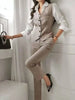 Office Lady Three -piece Set For Women V-neck Single Breasted Solid Color Tops With Ankle-length Pants 2Z2093
