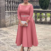 Dresses for Woman O Neck Full Sleeve Belt Waisted High Waisted Pleated A Line Ankle Length Elegant Female Birthday Gowns