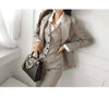 Office Lady Three -piece Set For Women V-neck Single Breasted Solid Color Tops With Ankle-length Pants 2Z2093