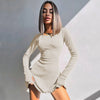 Spring Elegant Pretty Women Dresses Black Sexy Short Dress Female V Neck Long Sleeve Slim Solid Color Mini Dress