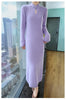 Women' 100%Pure Mink Cashmere Dress Stand-Up Collar Buckle Slim Knit Long Skirt High Waist Over The Knee Bottoming Dress