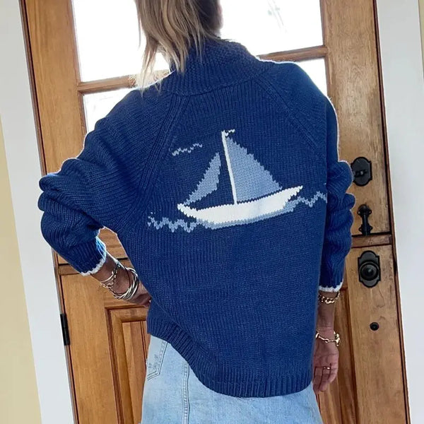 Women Shawl Collar Cardigan Long Sleeve V Neck Y2K Aesthetic Graphic Print Button Down Sweater Knitwear Coat Tops
