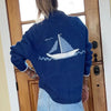 Women Shawl Collar Cardigan Long Sleeve V Neck Y2K Aesthetic Graphic Print Button Down Sweater Knitwear Coat Tops