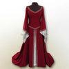 Womens Medieval Renaissance White Wedding Long Dress Celtic Queen Party Victoria Cosplay Costume Square Collar Maxi Dress Robe