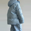 Women Vertical Striped 2‑Piece Winter Outfit Detachable Hood Puffer Jacket Drawstring Baggy Snow Pants Warm Matching Sets