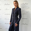 Pinstripe Women's Blazer Coats Back Cut Out Tie Long Sleeve Jackets for Woman Lapel Collar Navy Striped Suit Jacket Office Chic