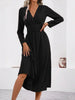 Elegant Solid Color Knit Dress for Women Fall Winter Overlap V-Neck Long Sleeve with Waist Shirring Bodycon Long Maxi Dress