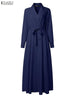 Women Maxi Dresses Elegant Lapel Neck Long Sleeve Fitted Waist Belted Wrapped Long Dress Commuting Woman Clothes