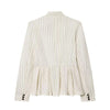 Women Striped Short Skirt Style Hem Blazer Long Sleeve Single Breasted V-Neck Casual Commuting Chic Jacket Lady