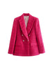 Women jacket Autumn Double Breasted Tweed Check Blazer Coat Vintage Long Sleeve Pockets Female Outerwear Chic