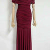 Women Ruched Maxi Dress Asymmetric Draped Sleeve High Neck Bodycon Mermaid Formal Evening Party Gown