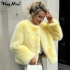 Cool Street Girls Winter Fluffy Fox Fur Jacket Women Casual Round Neck Faux Fur Coat Chic Thick Warm Outerwear