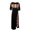 Women's Irregular Lattice Patchwork Long Dresses Vintage Buttons O Neck Half Sleeves Casual Lady Commuting Dress