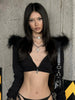 Furry Patchwork Jacket Women Hooded Autumn Zip Short Full Sleeve Simple Wild Gothic Punk Street Club Coat
