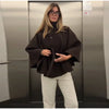 Chic Solid Woolen Cropped Cloak Coats With Belt Women Autumn Stand Collar Long Sleeve Jacket Elegant Street Outerwear
