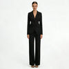 Women's Waist-Cinched Blazer 2-Piece Set (Brown/White/Black/Navy/Burgundy) Elegant Formal Office Wide-Leg Pants Outfit