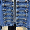 Women Vintage Denim Military Jacket Retro Solid Round Neck Single Breasted Slim Short Jackets Lady Daily Street Outerwear