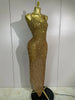 Sparkly Silver Rhinestones Mesh Stretch Long Dress Women Sexy Eveing Celebrate Birthday Party Nightclub Bar Stage Costume