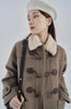 Lamb Wool Collar Duffle Coat Women Long Wool-Like Overcoat Elegant Loose Fit Warm Winter Outerwear Clothing