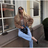 Brown Retro Suede Lapel Zippered Short Jackets Women's Casual Full Sleeves Pocket Loose Coats Spring Daily Commute Outwear