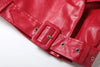 Crop Jacket Women PU Fall Wild Deep V-Neck Elegant Belt Buckle Zip Full Sleeve Streetwear Office Classic Coat