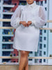 Women Loose Dresses Turn Down Collar with Beading Elegant Office Ladies Occasion Female Casual Long Tulle Sleeves Gowns