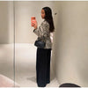 Women Leopard Print Short Furry Jacket Lapel Collar Button Slim Waist Stylish Coat Autumn Winter Street Lady Outerwears
