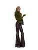 Spring Autumn Long Fitted Soft Black Pu Leather Flare Pants for Women Low Waist Sexy Designer Gyaru Clothes