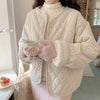 Chic Floral Corduroy Jacket for Women - Korean Loose Fit Round Neck Long Sleeve Cotton Top Warm Versatile Autumn Winter Shacket