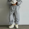 Women Vertical Striped 2‑Piece Winter Outfit Detachable Hood Puffer Jacket Drawstring Baggy Snow Pants Warm Matching Sets