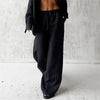 Casual Oversized White Solid Wide Leg Pants Women Elastic High Waist Pocket Baggy Sweatpant Office Lady Commute Trousers