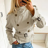 Spring Autumn With Belt Trench Coat Women Stand Collar Double Breasted Jacket Coat Long Sleeve Street Windbreaker Coat