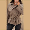 Women's Plaid Belt Short Jacket Loose Lapel Long Sleeve Lace Up Double Breasted Coats Autumn Lady Chic Jackets